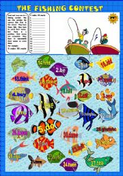 English Worksheet: THE FISHING CONTEST with key