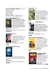 English Worksheet: What is on at the Cinema? Cinema listings - reading and writing