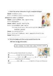 English Worksheet: dialogue and fill in