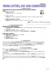 English Worksheet: Business English: duties, pay and conditions