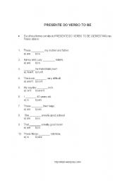 English worksheet: PRESENT TENSE VERB TO BE