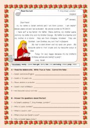 English Worksheet: A  letter from Sarah