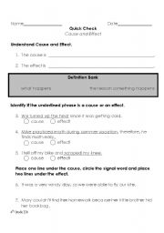 English worksheet: Cause and Effect Assessment