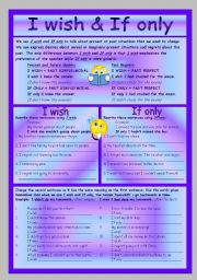 English Worksheet: I wish & If only (B/W Version + Key included)
