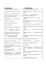 English worksheet: Shop dilagoue and cloze 