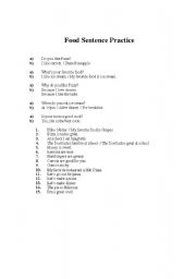 English worksheet: Food Sentence Practice