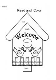 English Worksheet: Birdhouse Coloring