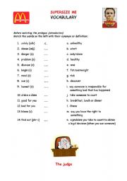 English Worksheet: Supersize Me Part One (vocab and intro)