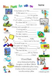 English Worksheet: 3 more pages of Phonic Fun with ow: worksheet, story and key (#16)