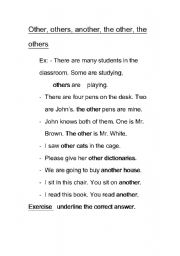 English Worksheet: Other, others, another, the other, the others