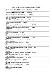 English Worksheet: ADVANCED SENTENCE TRANSFORMATION