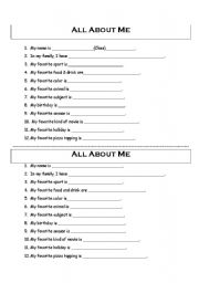 English Worksheet: All About Me