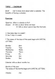 English Worksheet: Calendar- Malaysia Version