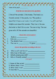 English worksheet: Animals