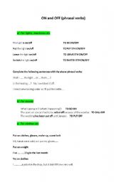 English worksheet: phrasal verbs on and off