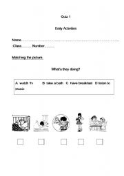 English worksheet: Daily Activities Quiz