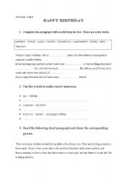 English Worksheet: happy birthday for 7th