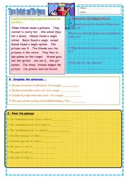 English Worksheet: the three friends and the queen