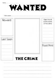 English Worksheet: Wanted Poster Worksheet