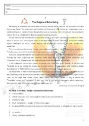 English Worksheet: The origins of Advertising