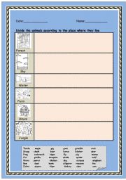 English worksheet: Place where they live