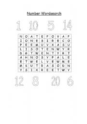 English worksheet: Number Wordsearch