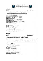 English worksheet: Set of songs