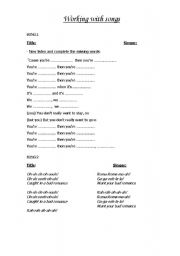 English Worksheet: Songs for teenagers