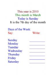English Worksheet: Calender