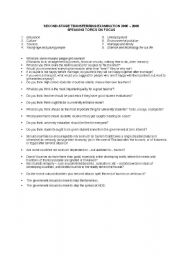 English worksheet: suggested questions for speaking test