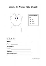 English worksheet: Create an avatar