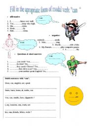 English Worksheet: exercises on modal verb can