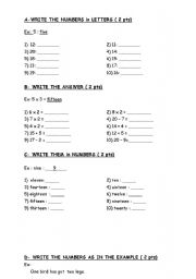 English worksheet: Numbers Quiz