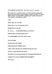 English Worksheet: Can,Was, Were Usage - Scrambled sentences