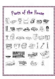 English Worksheet: Parts of the House Pictionary