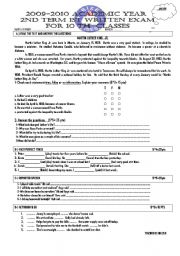 English worksheet: second term 1st wrtten exam for 10th grade