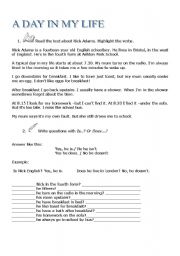 English worksheet: A day in my life