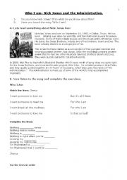 English Worksheet: Who I am- Nick Jonas and the administration