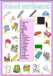 English Worksheet: school wordsearch