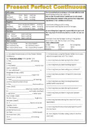 English Worksheet: The Present Perfect Continuous Tense