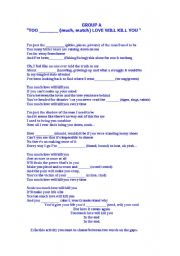 English worksheet: COMPLETE THE BRAKETS. SONG OF 