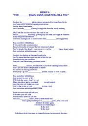 English Worksheet: COMPLETE THE BRAKETS. SONG OF 