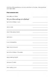English Worksheet: Find someone who...