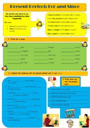 English Worksheet: Present Perfect: For and Since + Greyscale + Answer key