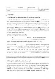 English Worksheet: an english test for 1 st year  secondary pupils