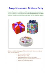 English worksheet: Group Discussion - Birthday party