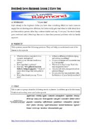 English Worksheet: Everybody Loves Raymond Season 1 Episode 2: I Love You