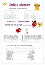 English Worksheet: Simbas adventures