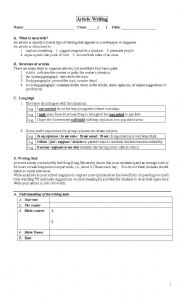 English Worksheet: Article writing