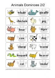 English Worksheet: Animal Dominoes - Paw 2/2 (by blunderbuster)